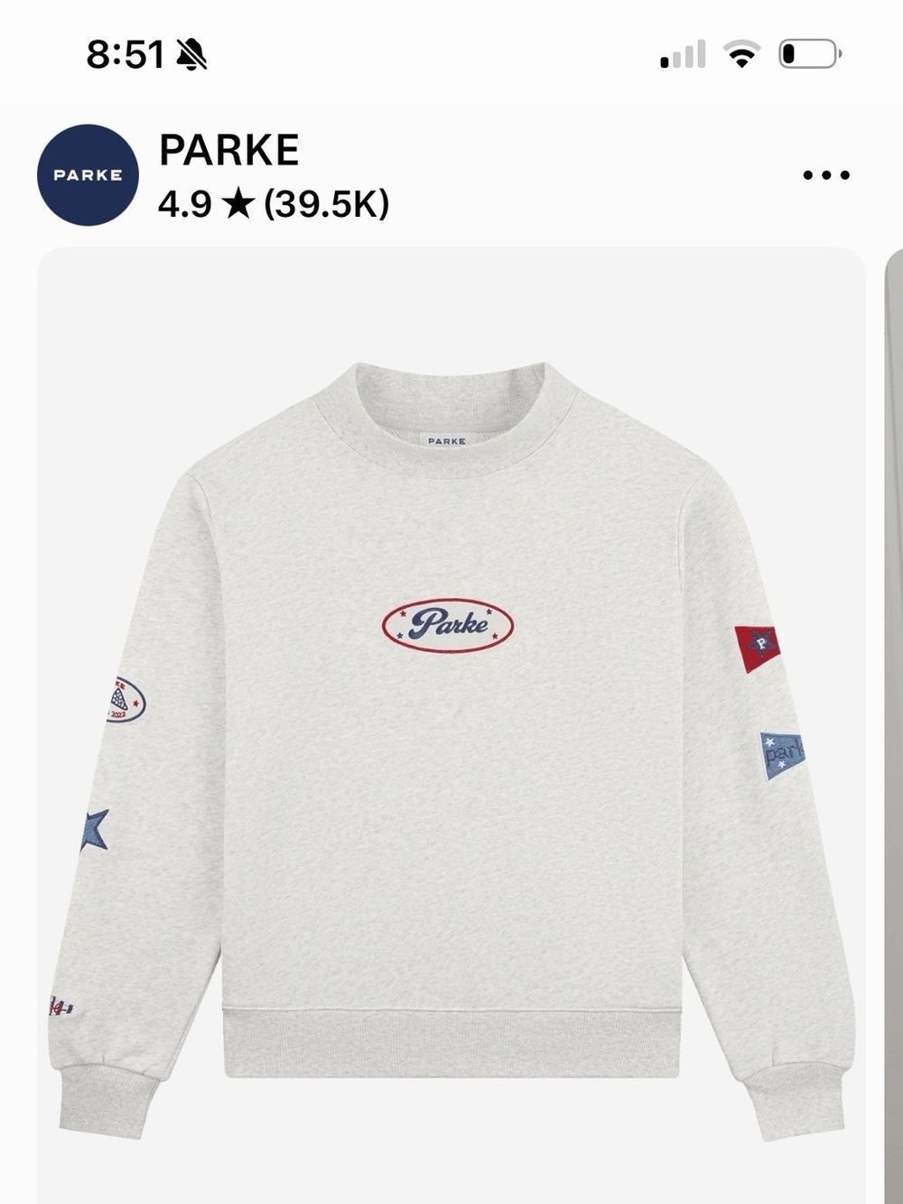 Parke Light Gray Crewneck Sweatshirt with Patch Logos